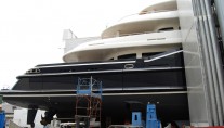 Aft detail of the 70 metre motor yacht NUMPTIA by Rossi Navi at her launch